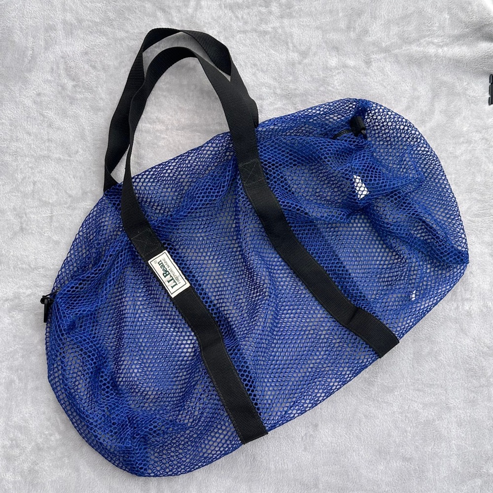 LL Bean Vintage Mesh Duffel Bag Royal Blue Freeport Maine Gear Tote 24 Inch